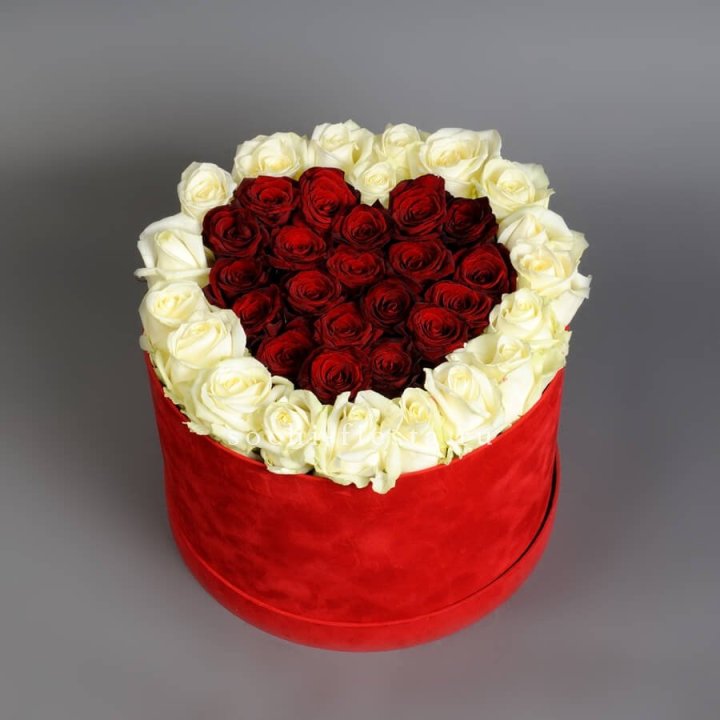 39 красных и белых роз в цилиндре в Тольятти