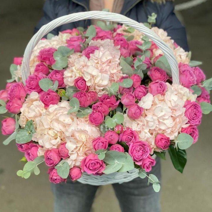 Корзина с гортензией и Мисти Баблс в Тольятти