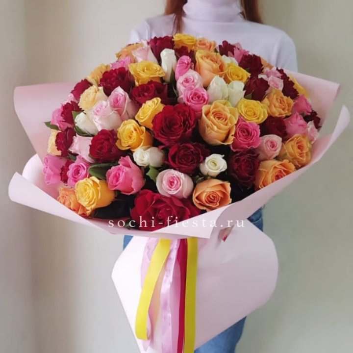 101 роза Кенийский микс "Нежность" в Тольятти