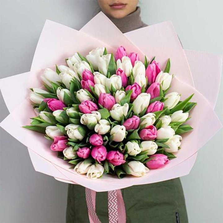 61 бело-розовый тюльпан в Тольятти