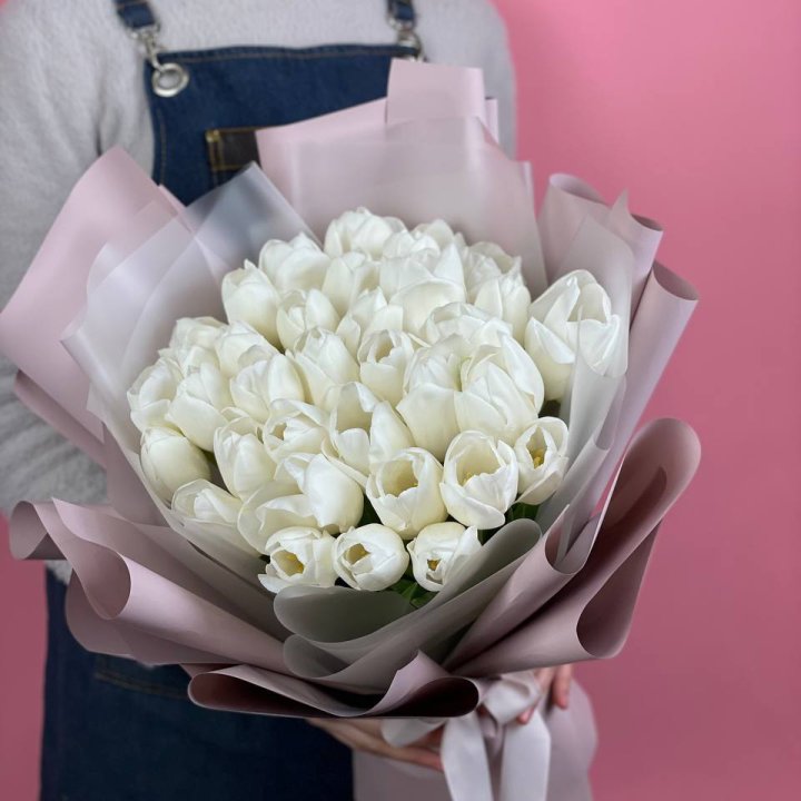 Букет белых тюльпанов "Пур-пур" в Тольятти